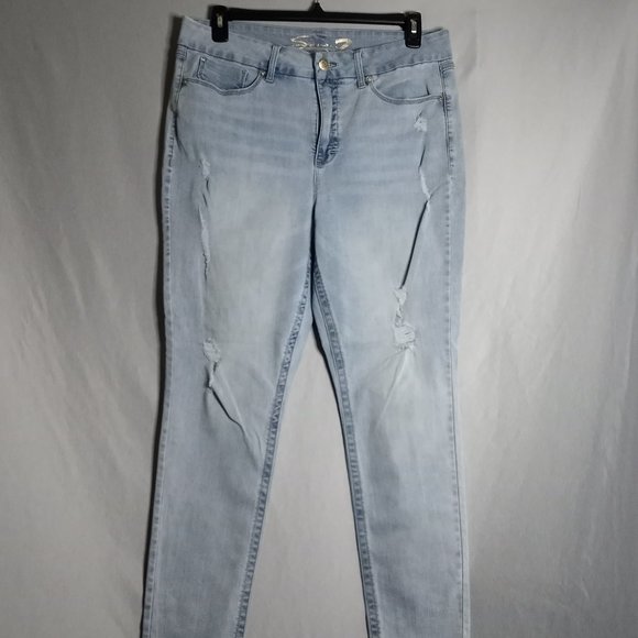 Seven7 Women's Tummy Less High-Rise Skinny Distressed Light Wash Jeans Size 16 - Picture 3 of 9